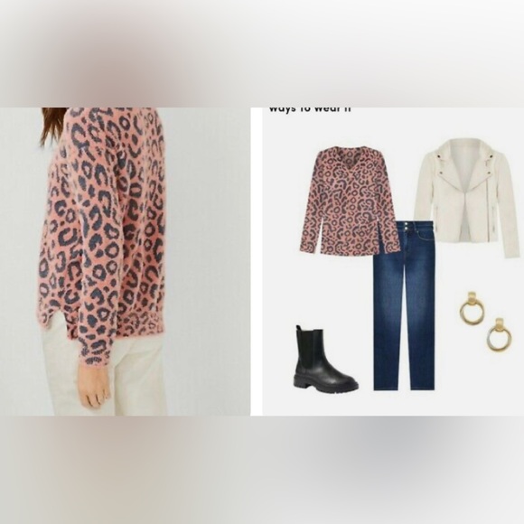 Ann Taylor leopard print so soft peach grey sweater S - Picture 7 of 8